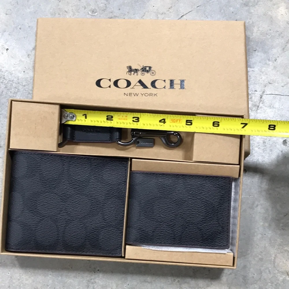 COACH Men's Black Signature Leather Wallet & Card Holder Set